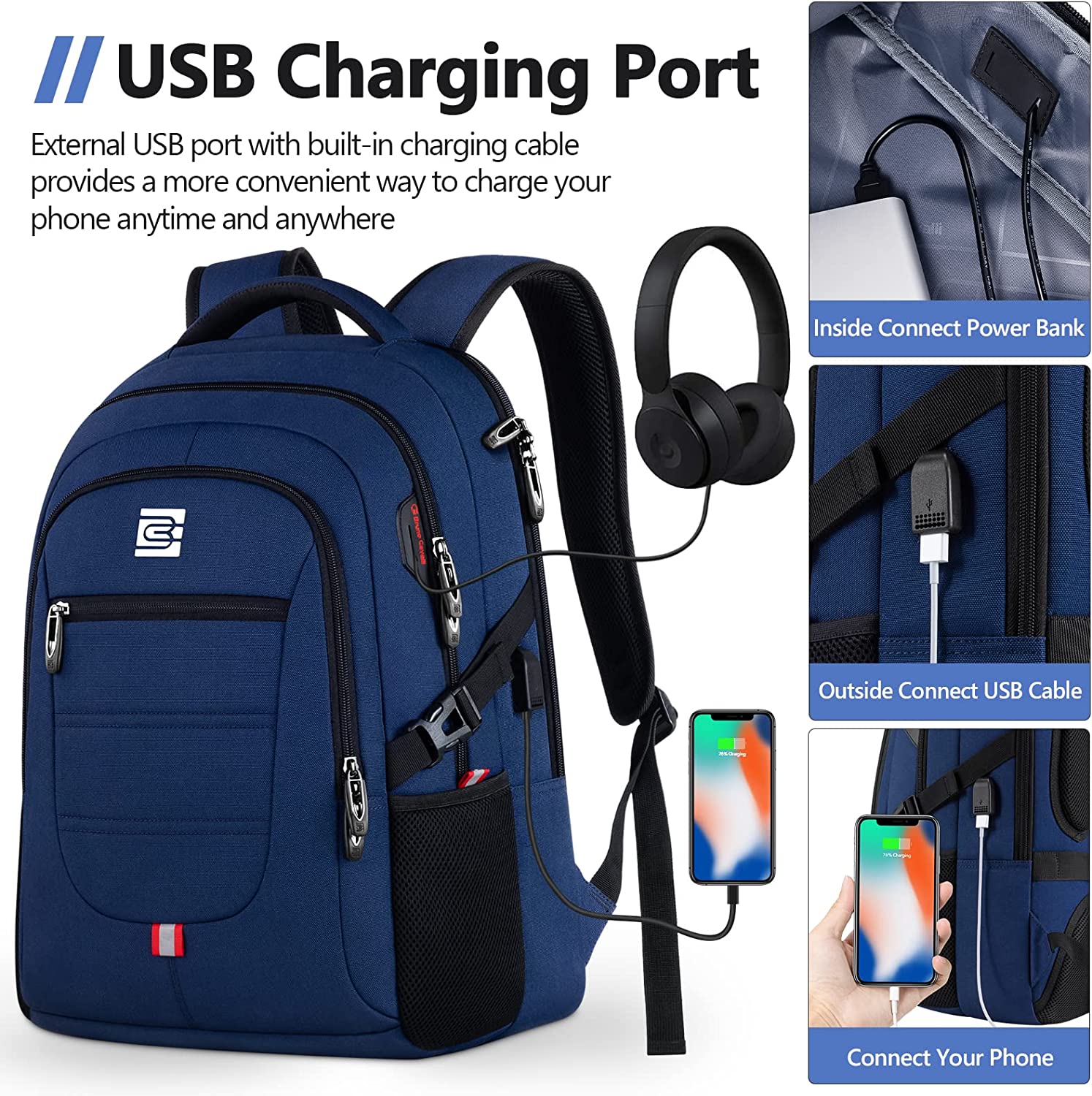 Bagsure Travel Laptop Backpack, Business Water Resistant Laptop Backpack with USB Charging Port, Durable Anti Theft College School Computer Bag for Men & Women Fits 15.6 Inch Notebook & Laptop - Image 2